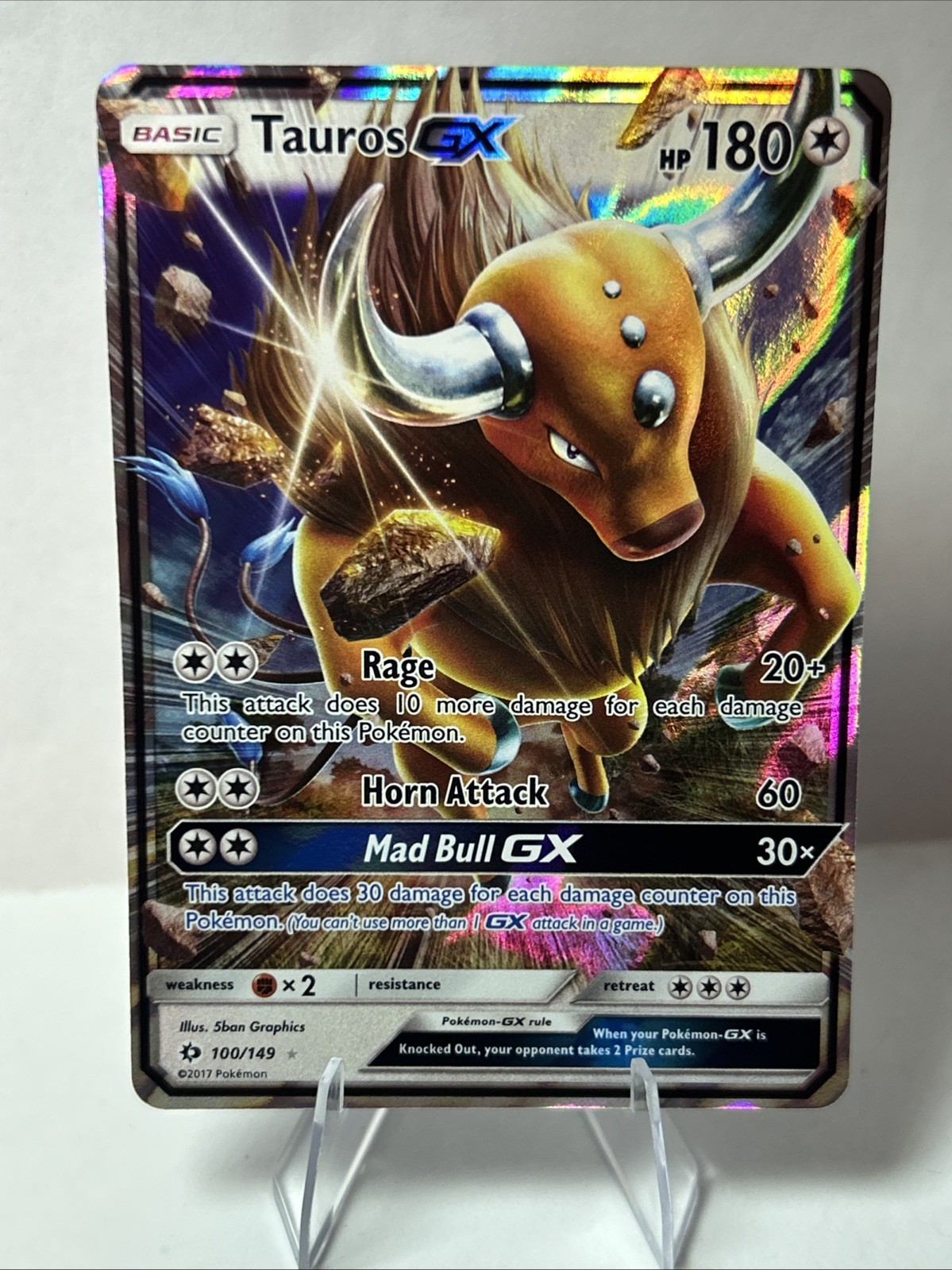 Tauros GX 100/149 Ultra Rare Sun & Moon Base Set Pokemon Card Near Mint