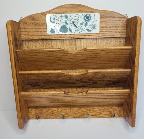 Vntg Wood Mail Sorter Key Hooks Heartland by International Indigo Pattern