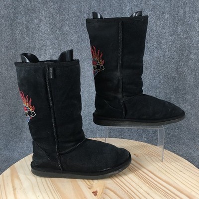 Steve Madden Powered Winter Boots Womens 10 Sequins Mid Faux Fur Leather Black