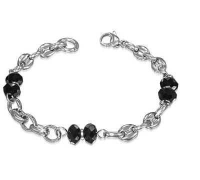 BRACELET FEMME ACIER & PIERRE NOIR GRAINS DE CAFE 21CM PAS CHER NEUF BRS044