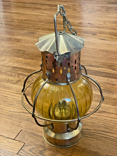 Vintage Glass Amber Hanging Brass Oil Lamp, Hong Kong - Picture 5 of 9