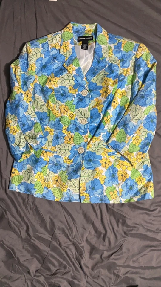 Blazer De Colección 2 Piezas Mezcla de Lino Groovy Años 60 Floral Mod Traje Retro 14 16 Foto 2 de 4