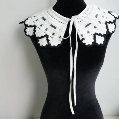 Round Crochet Collar Lace Applique Scallop Neckline Applique for Blouse Tops