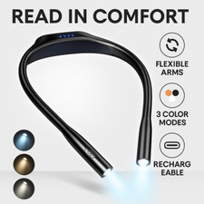 LED Neck Reading Light Rechargeable Book Lamp 3 Colors Dimmable Bed Crafting
