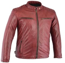 Herren Echtleder Lederjacke Lammnappa rot gesteppte Schultern  Vintage style XL