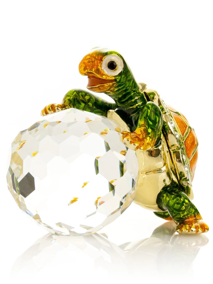 Keren Kopal Schildkröte auf Kristallkugel Schmuckkästchen verziert & österrei...