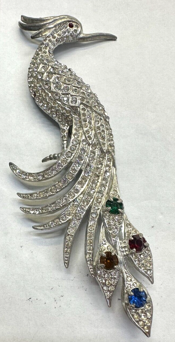 ピアス　No.4694 Bird of Paradise Colored Rhinestone Diamante Vintage Pin Brooch