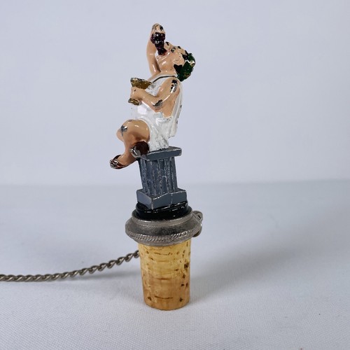 Vtg WTU Pewter Emperor Figure Eating Grapes Wine Bottle Stopper Cork Ring Chain - Picture 8 of 12