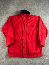VINTAGE Eddie Bauer Mountain Parka Mens Large Red Wool Lined Utility Coat 90s