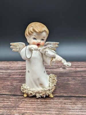 Fine A Quality Ceramic Angel Gold Spaghetti Trim Vintage Christmas Japan Ardalt