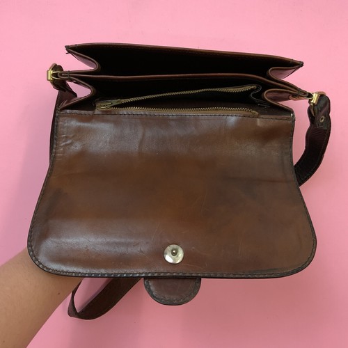 VINTAGE 60s 70s BROWN GOLD LEATHER MOD BOHO MINI SHOULDER BAG - Picture 3 of 6
