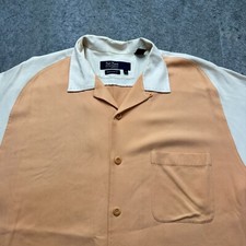 Nat Nast Silk Shirt Men XL Peach White Bowling Two Tone Colorblock