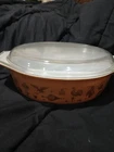 Vintage Pyrex Brown Gold Americana Oval Casserole Dish 2 1/2 Qt With Lid