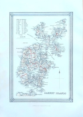 Antike Karte ORKNEY ISLES SCHOTTLAND Fullarton Original Hand Col.Lithographie 1868
