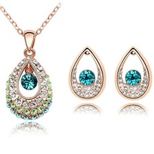 Austrian Angel Tear Crystal Jewellery Set Lady Gift( 2 Earrings+1 Necklace) Girl