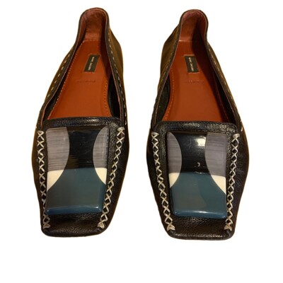 WOMEN'S MARC JACOBS BLACK LEATHER DRIVING LOAFER DECORATION SIZE 36.5