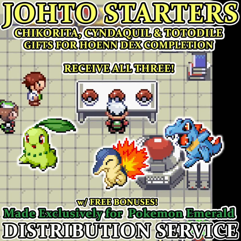 Pokemon Emerald Hoenn Pokedex Chikorita Cyndaquil Totodile Distribution Service