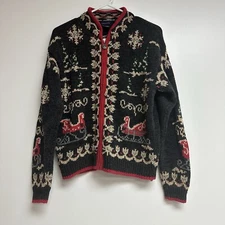 Eagles Eye Vintage Full Zip Cardigan Sweater Christmas Medium