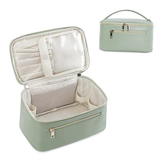 Sage Green Travel Makeup Organizer Bag with Brush Holder  -image