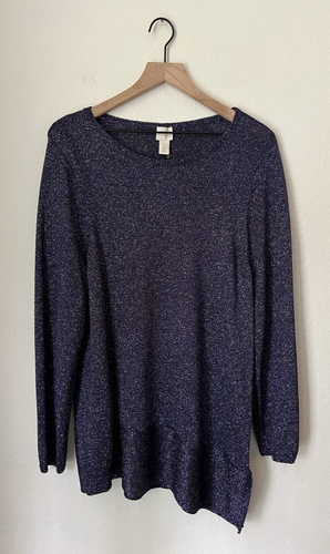 Chicos Sweater Womens XL Purple Glitter Sparkle Shiny Colorful Pullover 3 NEW