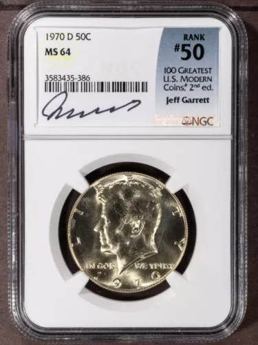 1970-D 50C Kennedy Half NGC MS64 Signed Label, Rank #50 100 Greatest US Modern