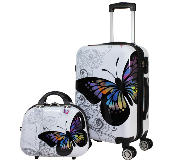 Set Maleta de Cabina + Neceser Mariposas COLORES 8 Ruedas Giratorias