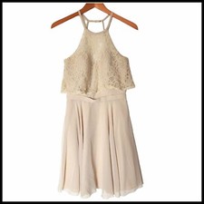 Morilee by Madeline Gardner Mini Cream Dress Lace High Neck size 6