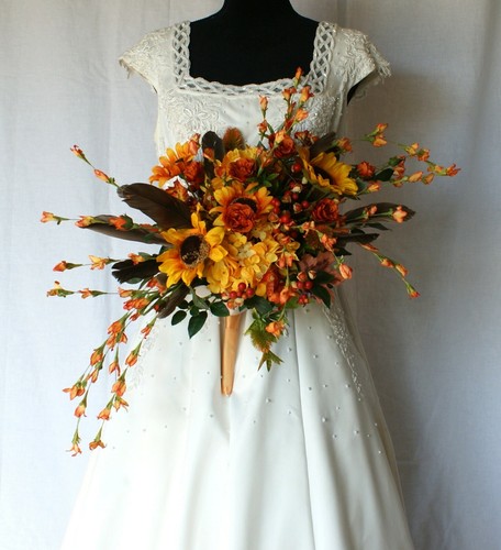 Boho Autumn Garden Faux Silk Wedding Bouquet - Picture 8 of 12