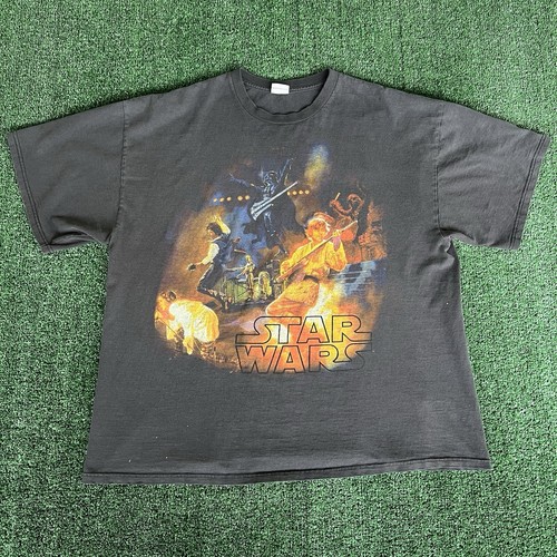 Vintage Y2K Men's Star Wars Rock Band Concert Movie Faded Black T-Shirt 2XL