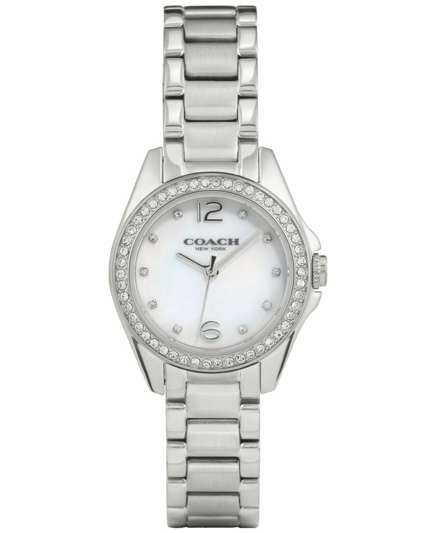 COACH TRISTEN WOMEN’S MOTHER OF PEARL STEEL DIAMOND WATCH Coach Ladies main image 3
