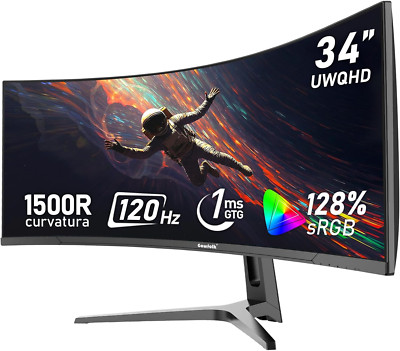 34 Zoll Ultrawide Curved Gaming Monitor 120Hz, 1500R PC Bildschirm UWQHD 3440X14