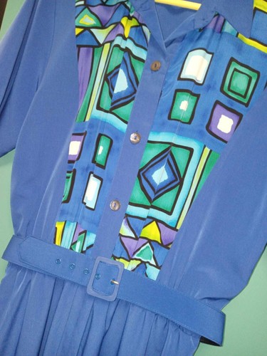 Vintage 80s Lori of California Polyester Jumpsuit Blue with Belt Elastic Waist - Picture 3 of 4