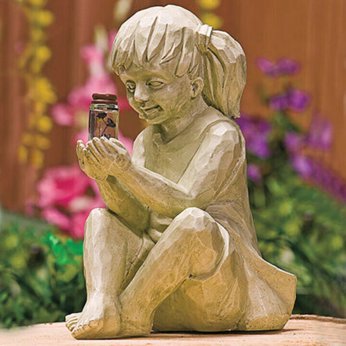 Whimsical Kids with Solar Fireflies Statue - Resin Garden & Yard Decor Gift - Picture 11 of 20