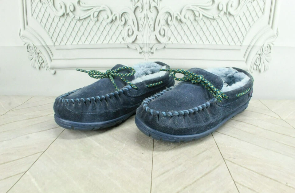 Zapatillas mocasín forradas de piel de oveja LL Bean Kids azul gamuza Wicked Good talla 3 Foto 2 de 4