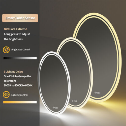 Large Oval LED Bathroom Vanity Mirror with 3 Color lights Dimmable Memory Smart - Picture 13 of 18