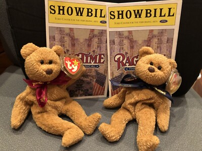 TY Beanie Baby - 2 CURLY the Bear Ragtime Broadway Version MWMT With Showbills