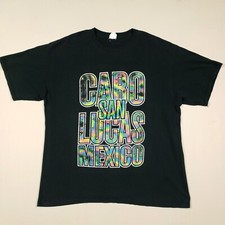Vtg Cabo San Lucas Mexico Shirt Adult XL Black Neon Tourist Souvenir Tee Men 90s