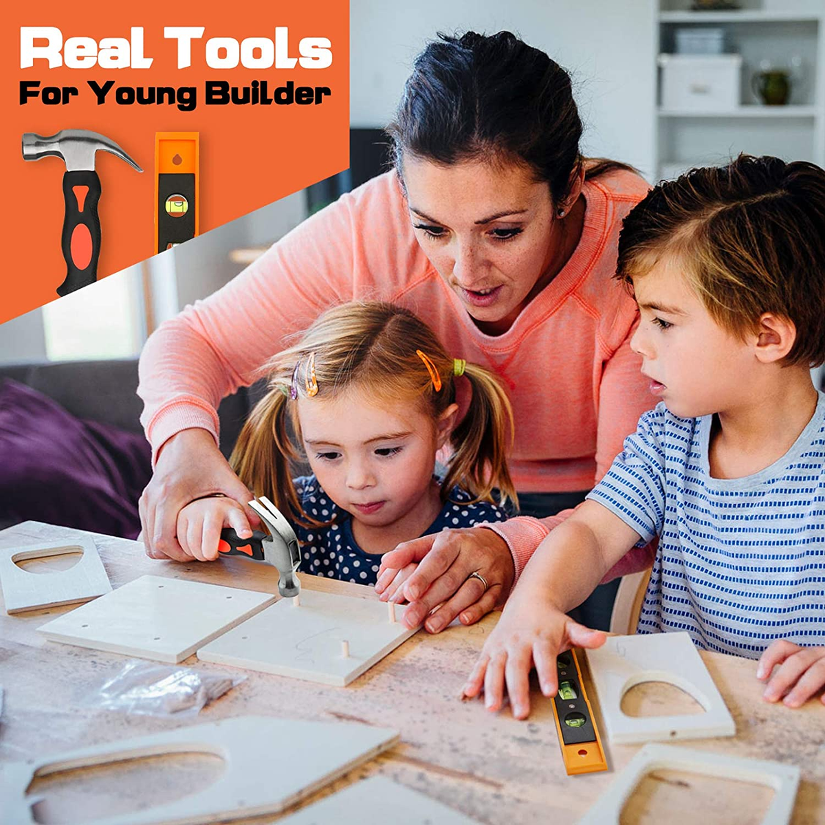 Kids Real Tool Set 25Pcs For Young Builders,Children Size Real Hand Tools Hammer,Kids Educational Tool Belt Waist Junior Boys Teens Beginner On