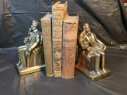 Bookend vintage presidente Abraham Lincoln in ottone bronzo riflessione - Foto 2 di 20