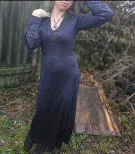 1970s Wenjilli Retro Vintage Metallic Sparkling Knitted Maxi Dress 