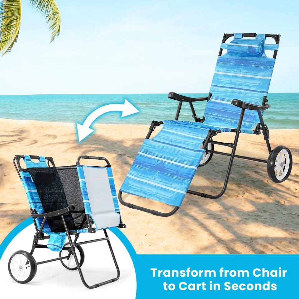 Silla Carro de Playa SLSY, 2 en 1 Chaise Lounge Chair Integrado Tirador Foto 4 de 4