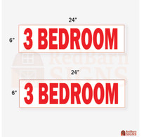 3 Bedroom 6"x24" REAL ESTATE RIDER SIGNS Double Sided 2PK - Visible and Durable