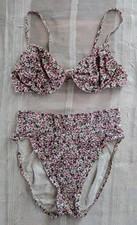 2pc Vintage 80s 90s Pink Floral Wired Bra Top Bikini Bathing Suit Womens Medium