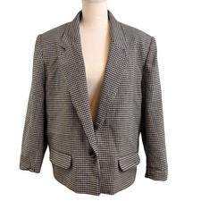Vintage 90s Alfred Dunner Wool Houndstooth Blazer Womens 16 Academia Heritage