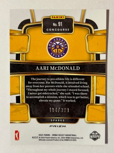 2024 PANINI SELECT PRIZM RED BLUE #/399 AARI McDONALD INDIANA FEVER / SPARKS - Picture 2 of 2