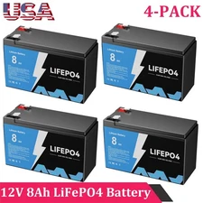 New 4-PACK 12V 8Ah LiFePO4 Deep Cycle Battery Energy for RV, Solar, Marine,Home