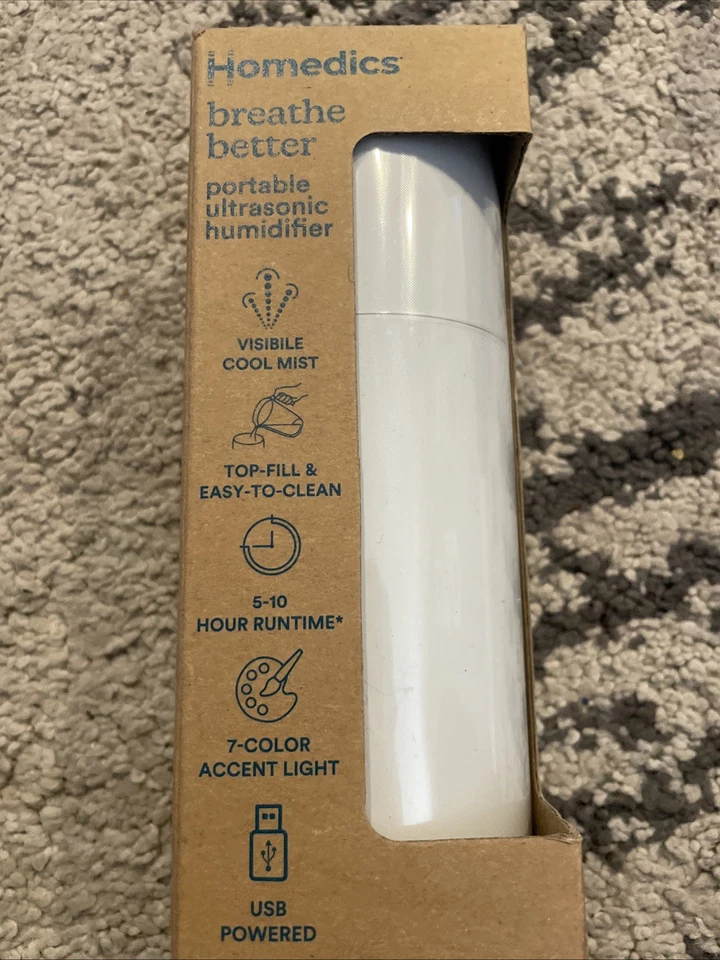 HoMedics Portable Ultrasonic Humidifier Travel & Personal Cool Mist USB White - Image 3 of 4