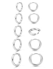 5 Pairs Small Sterling Silver Post Hoop Earrings Set for Lightweight Tiny Hug...