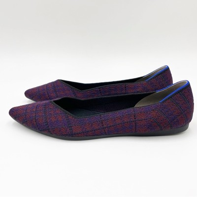 Rothy s Cranberry Plaid Point Retired Rare Plum Purple Black Flats Shoes Size 12