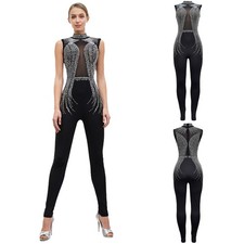 Women Bodysuit Concerts Full Body Prom Romper Birthday Jumpsuit Dance Shiny